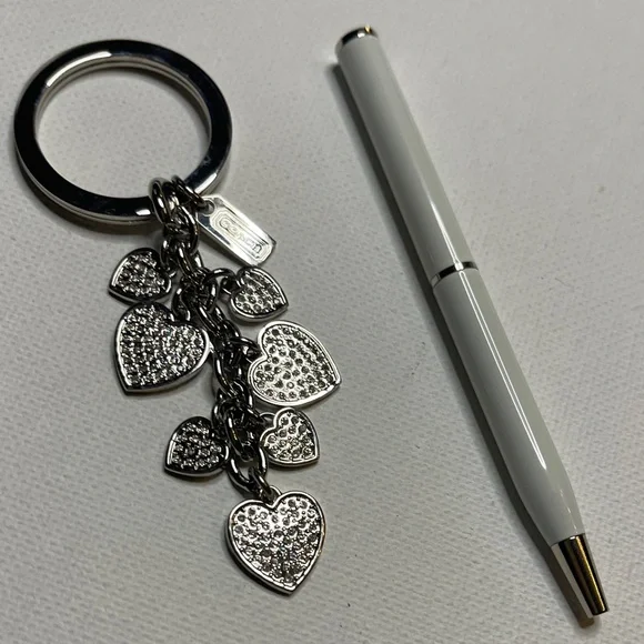 Coach Silver Heart Keychain with White Coach Pen - Picture 1 of 6